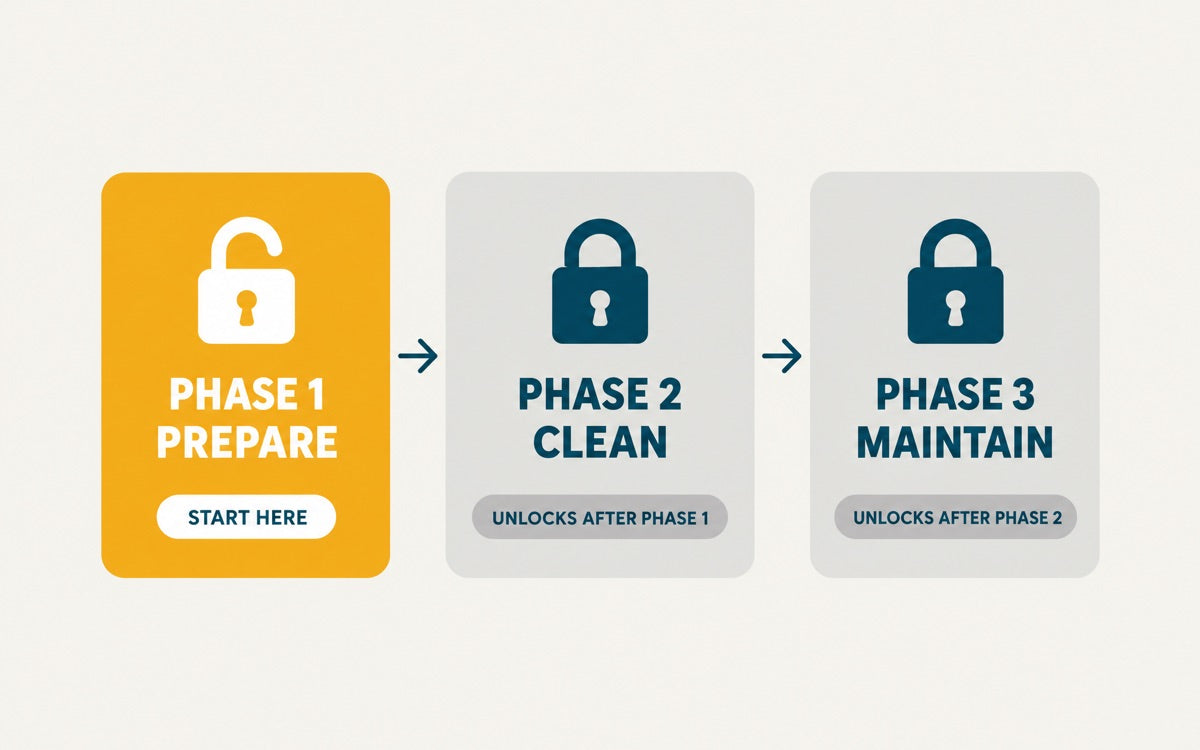 A card in three rows. RESET 01 AVAILABLE. RESET 02 LOCKED. MUURE DAILY LOCKED. The lock is the point.